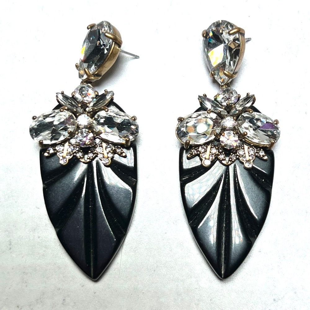 VTG J Crew resin & crystal arrowhead bug earrings